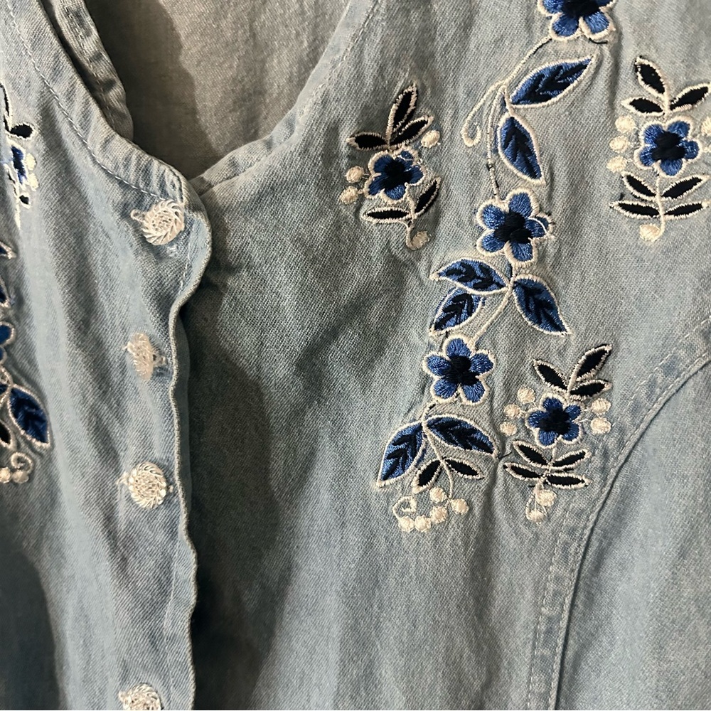 Notations Clothing Co. Sky Blue Floral Embroidered Maxi Button Up Dress Sz L - Picture 5 of 12